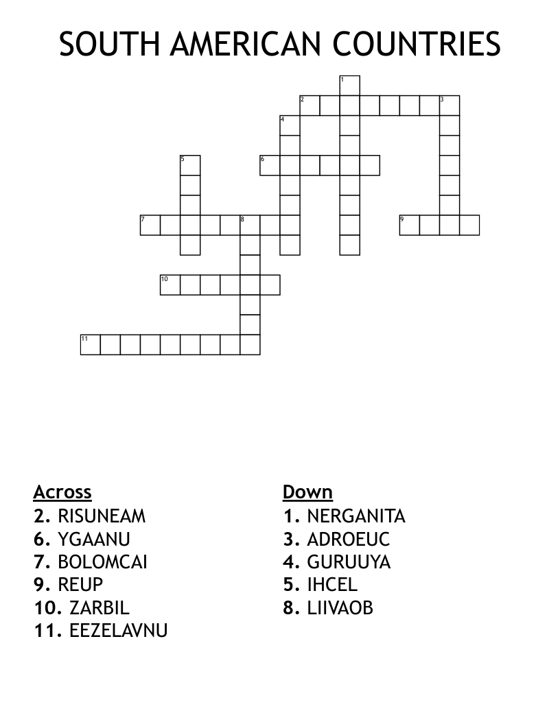 SOUTH AMERICAN COUNTRIES Crossword