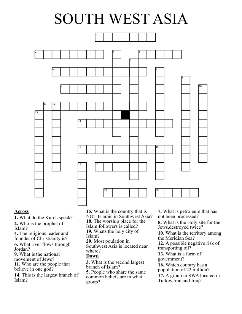 SOUTH WEST ASIA Crossword