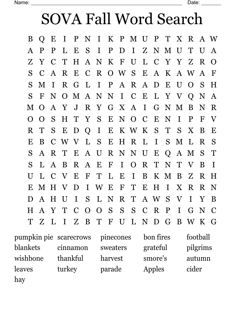 SOVA Fall Word Search