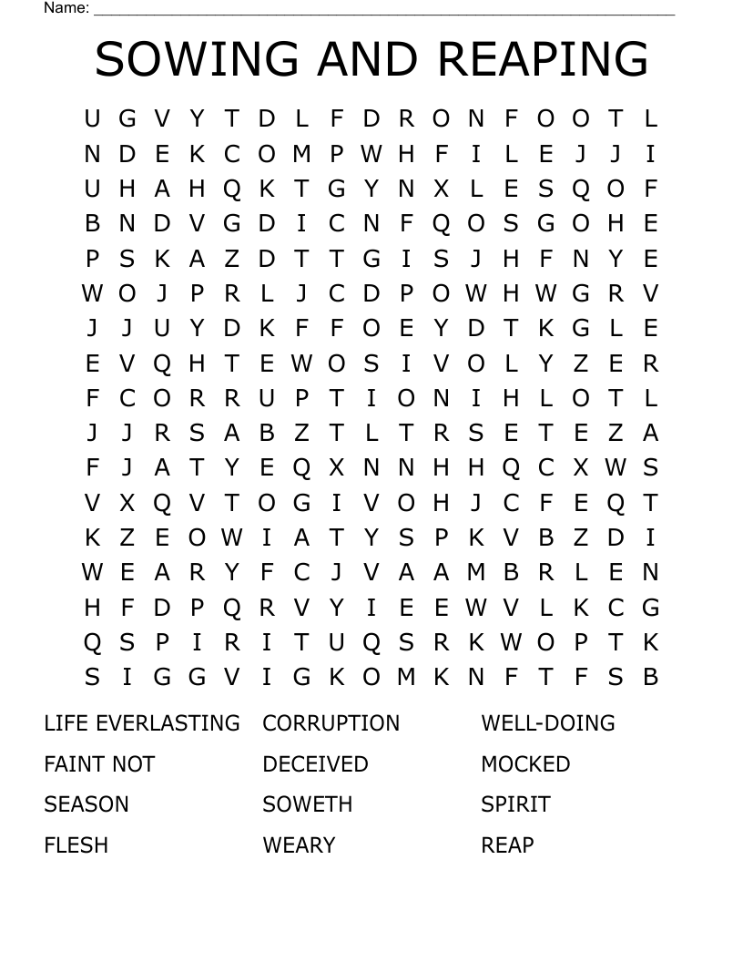 SOWING AND REAPING Word Search