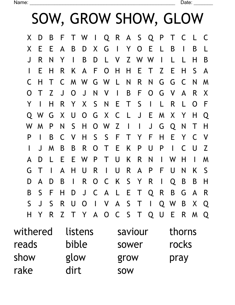 SOW, GROW SHOW, GLOW Word Search