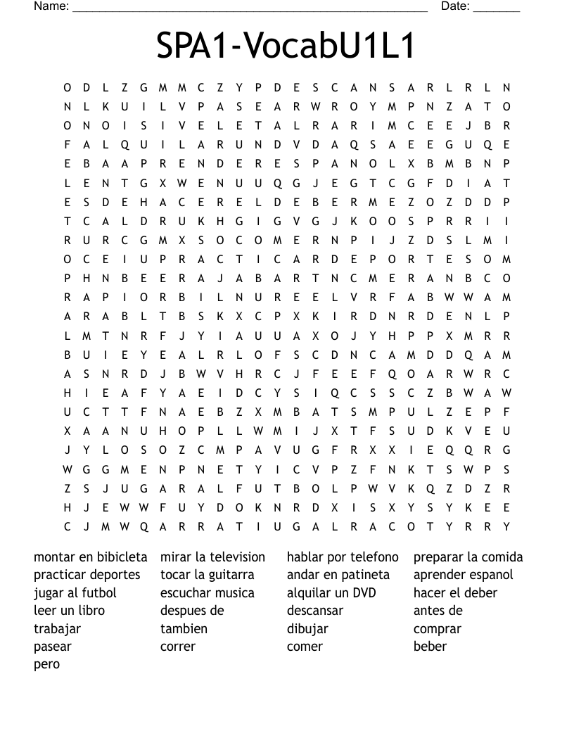 SPA1-VocabU1L1 Word Search