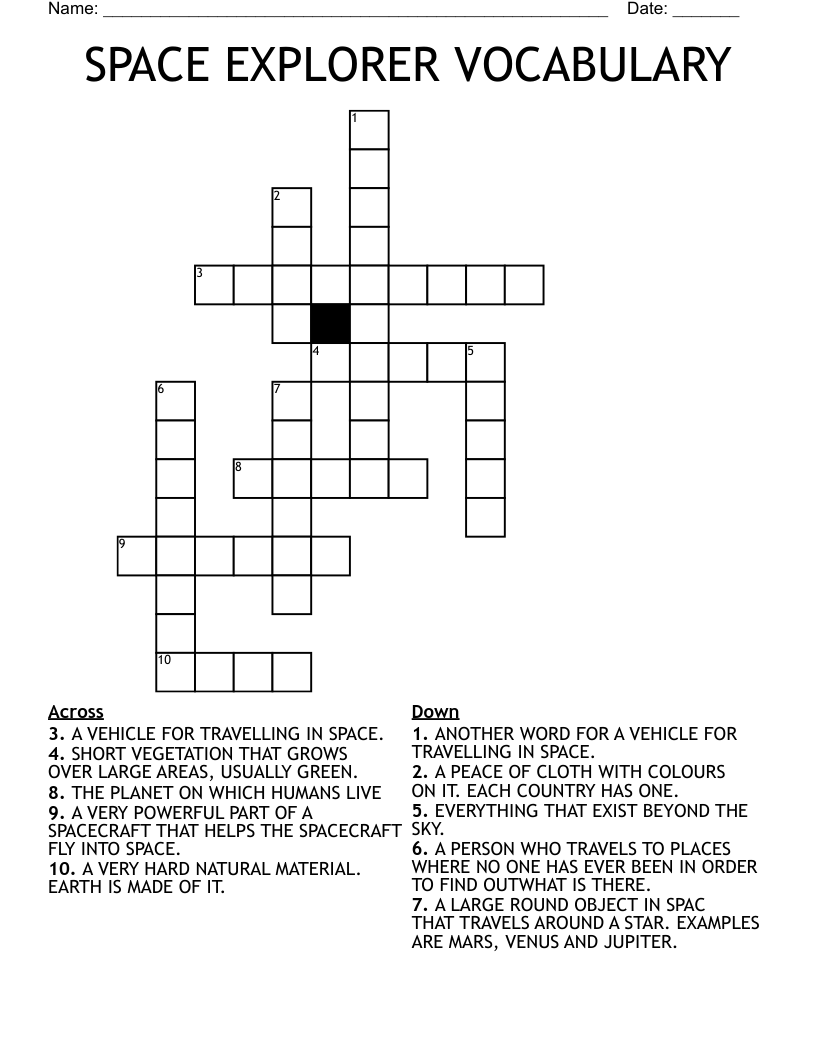 SPACE EXPLORER VOCABULARY Crossword