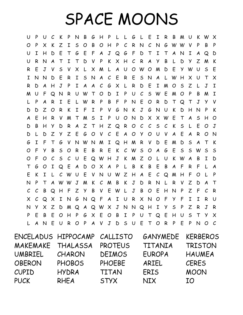 SPACE MOONS Word Search
