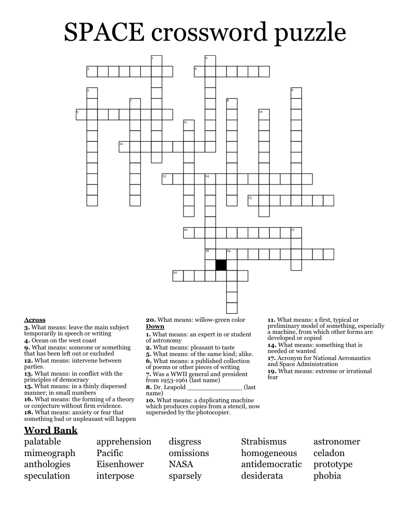 SPACE crossword puzzle