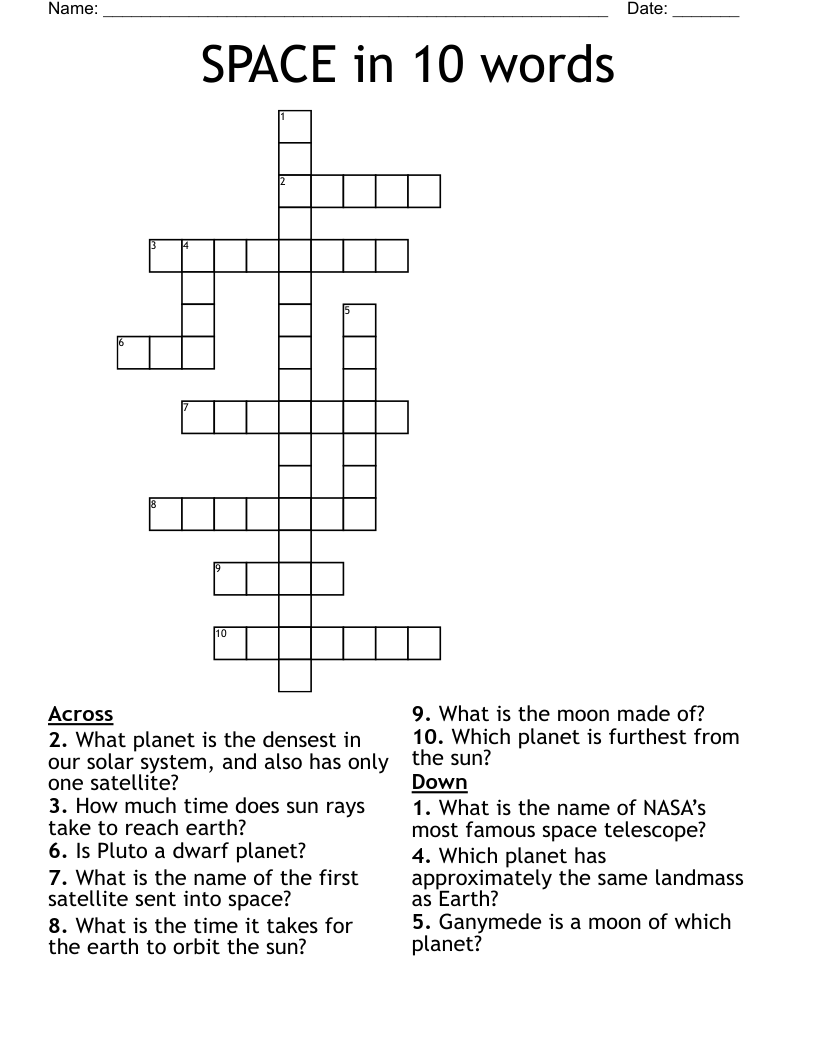 SPACE in 10 words  Crossword