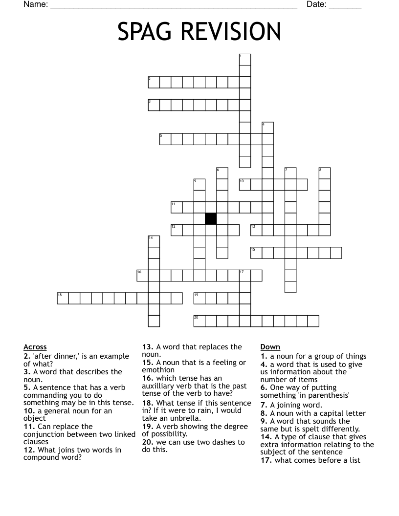 SPAG REVISION Crossword