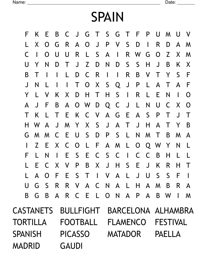 SPAIN Word Search