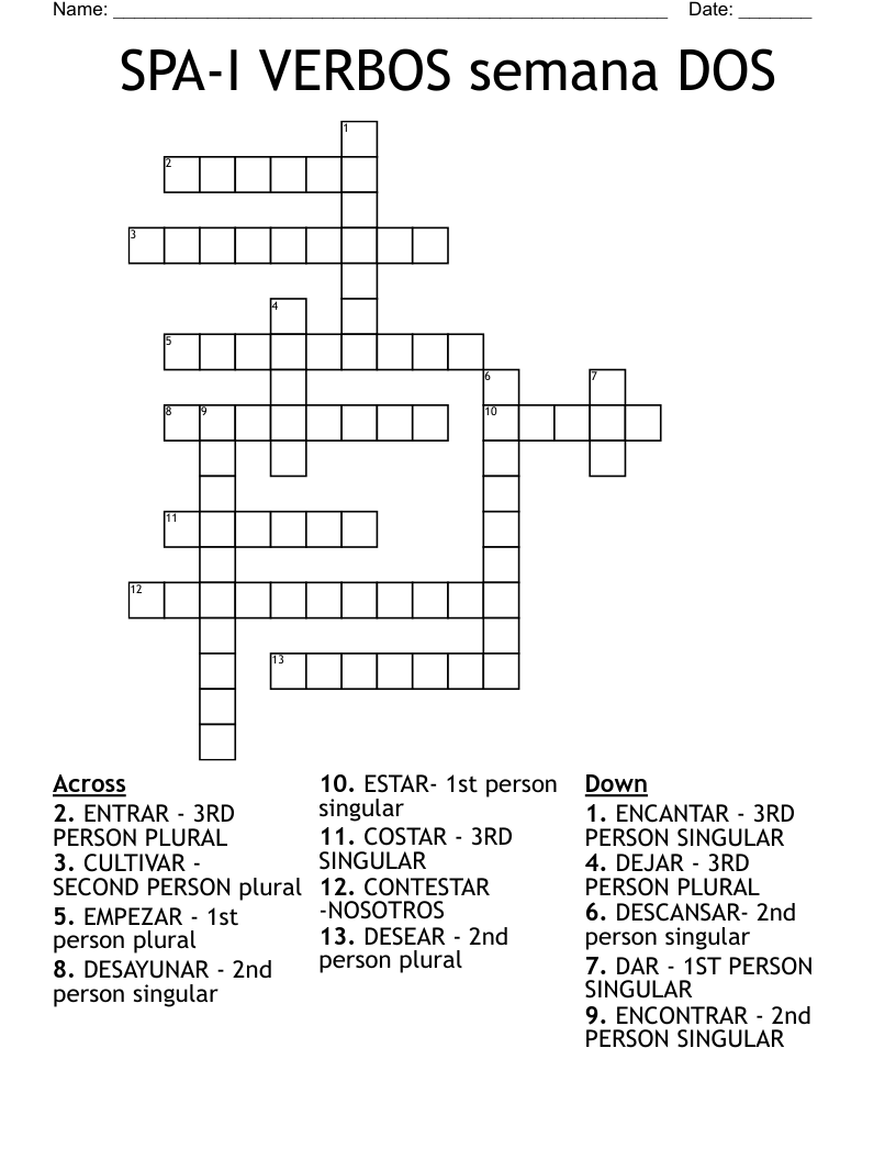 SPA-I VERBOS semana DOS Crossword