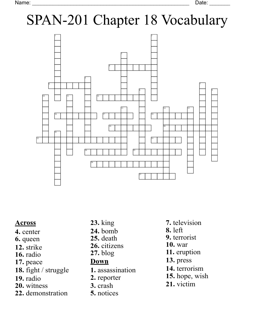 SPAN-201 Chapter 18 Vocabulary Crossword