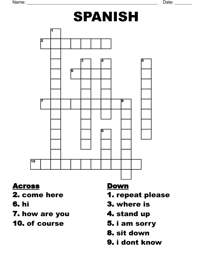 SPANISH Crossword