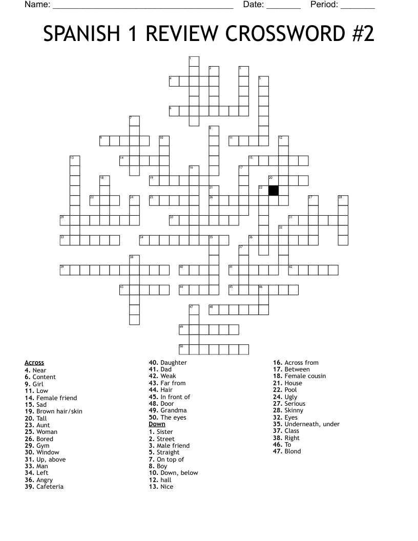 SPANISH 1 REVIEW CROSSWORD #2