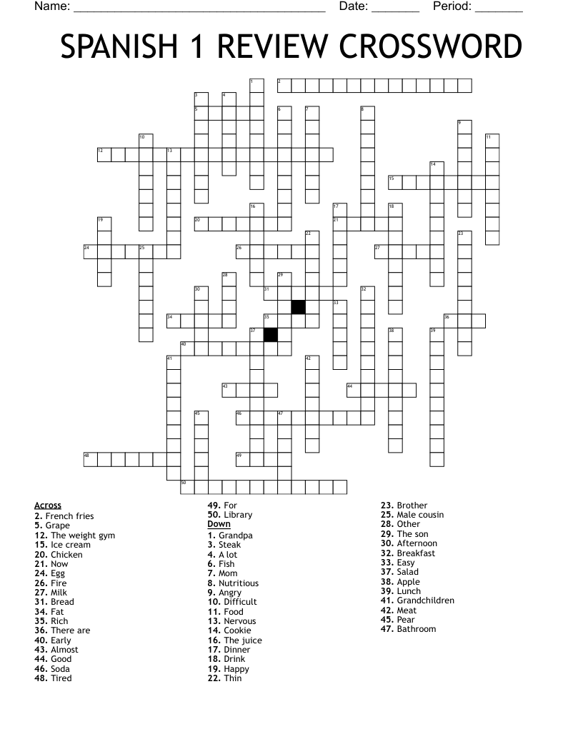 SPANISH 1 REVIEW CROSSWORD