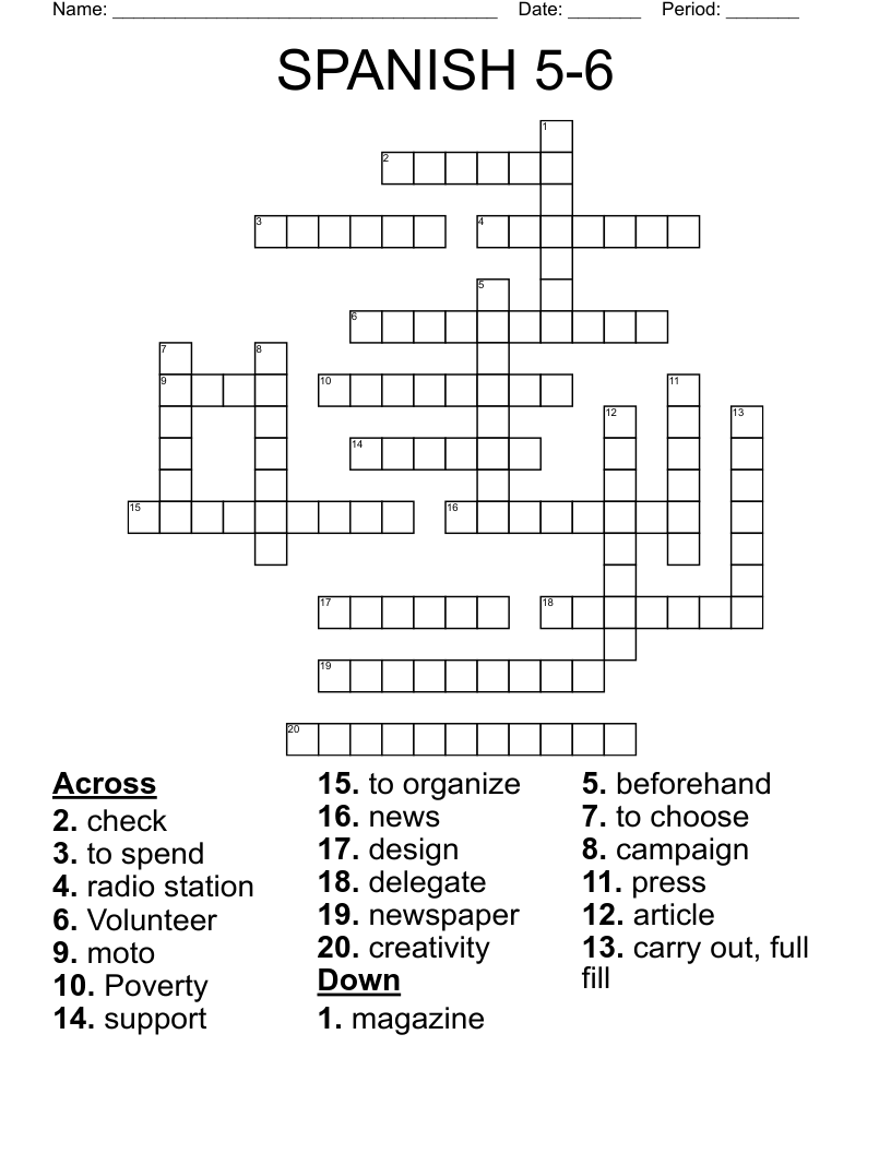SPANISH 5-6  Crossword