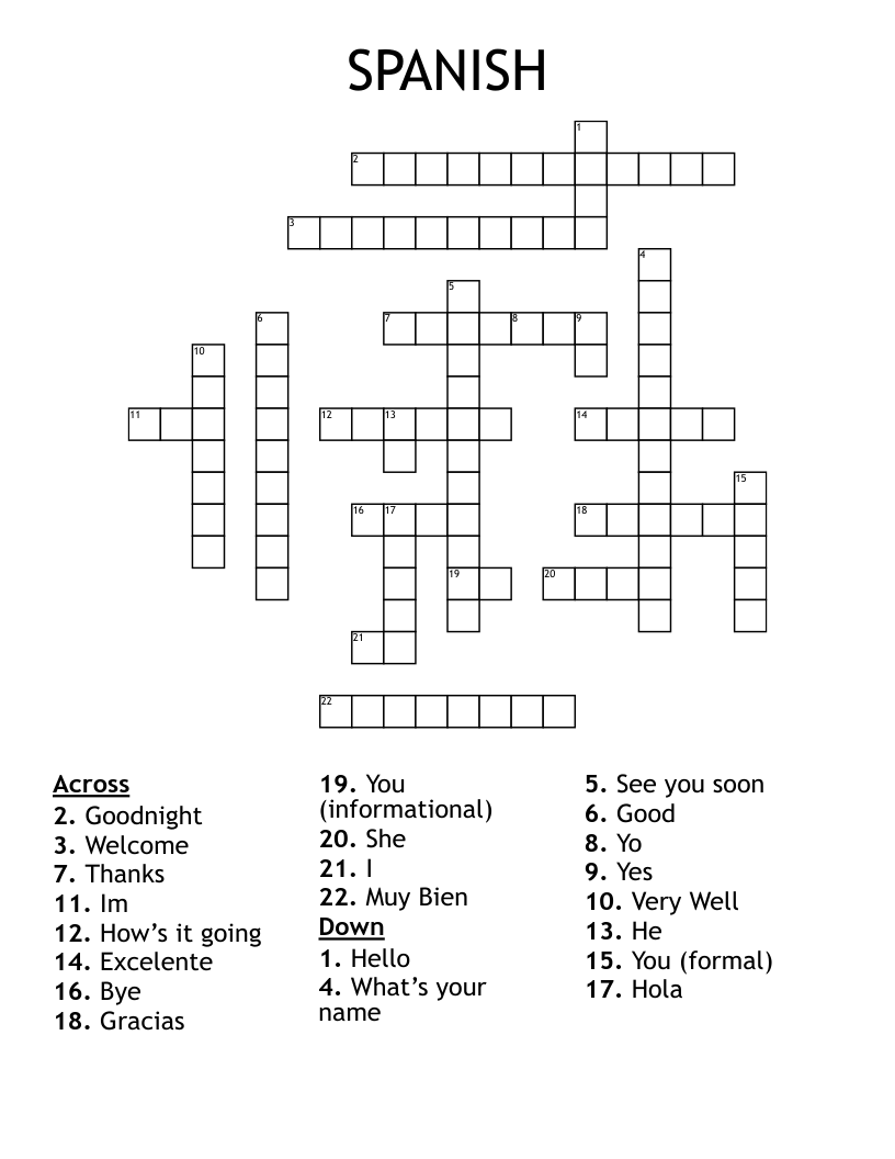 SPANISH Crossword