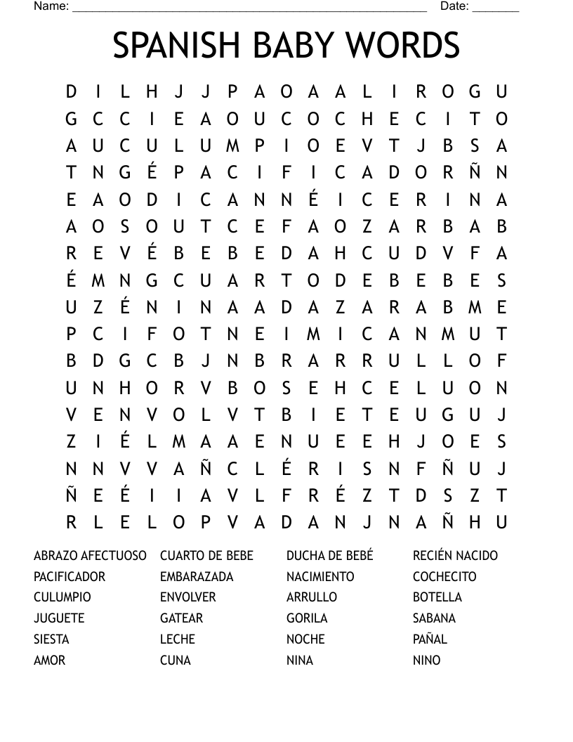 SPANISH BABY WORDS Word Search