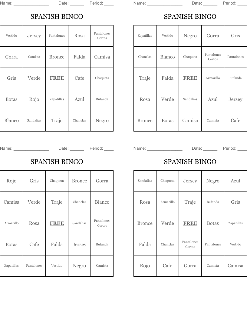 SPANISH BINGO