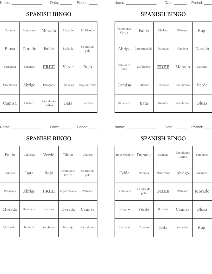 SPANISH BINGO
