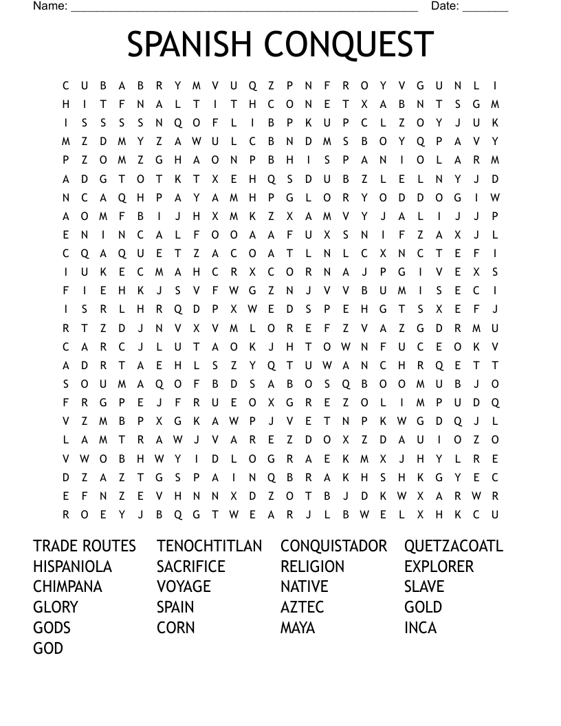 SPANISH CONQUEST Word Search