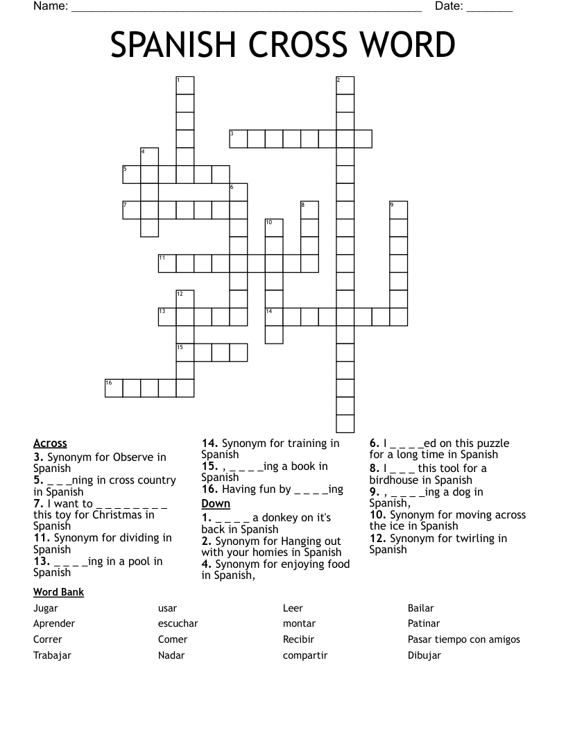 SPANISH CROSS WORD