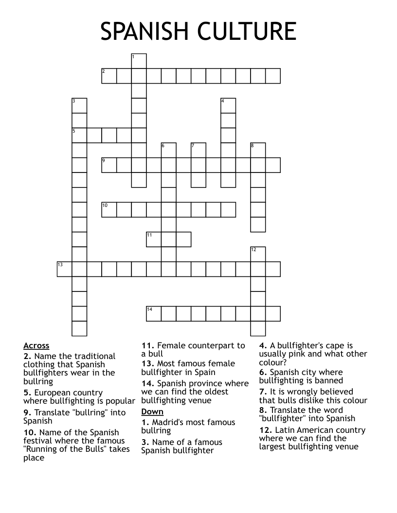 SPANISH CULTURE Crossword