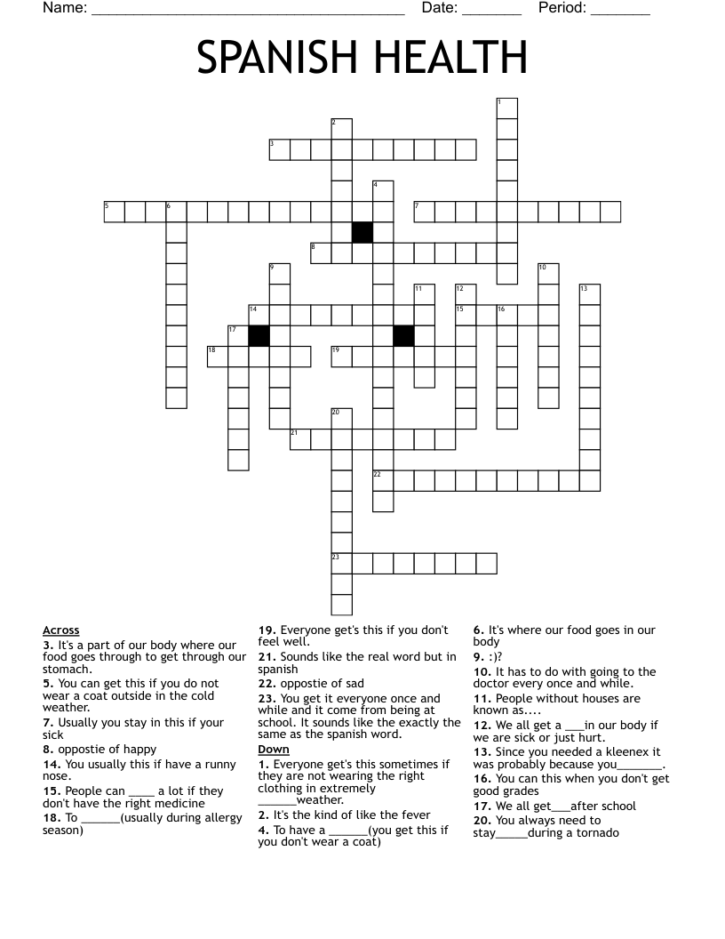 SPANISH HEALTH Crossword