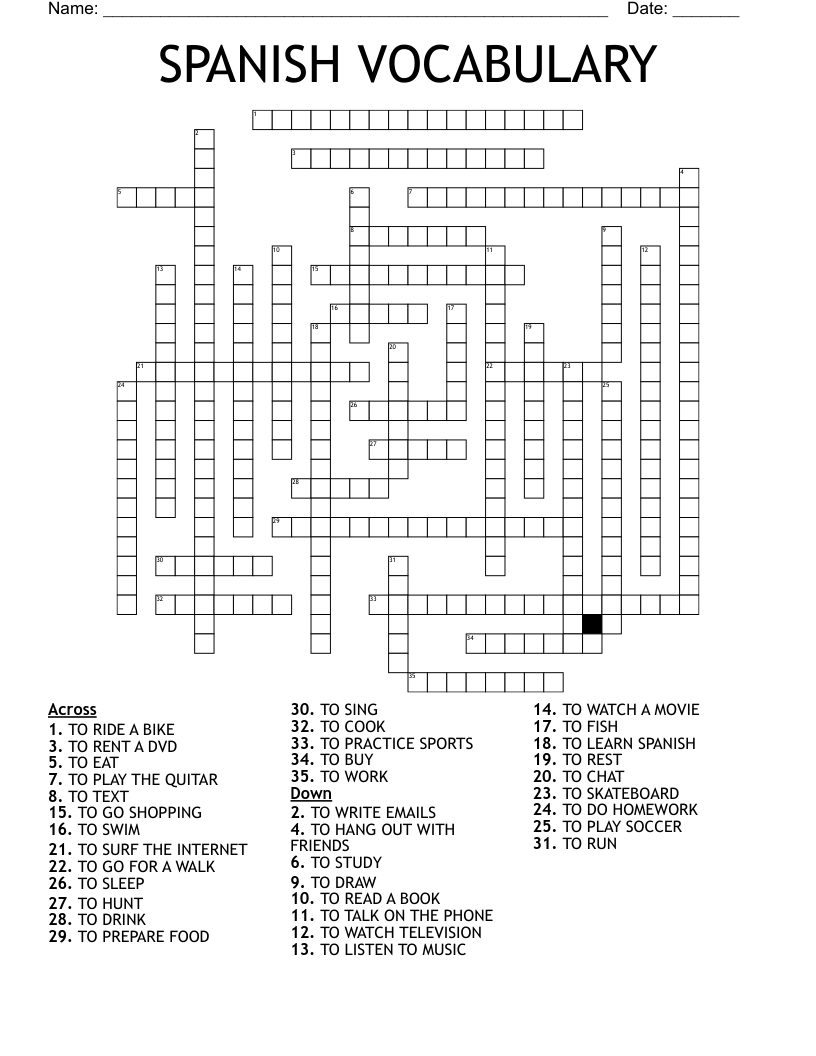 SPANISH VOCABULARY Crossword