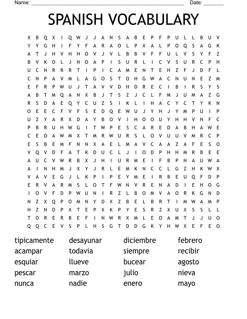 SPANISH VOCABULARY Word Search