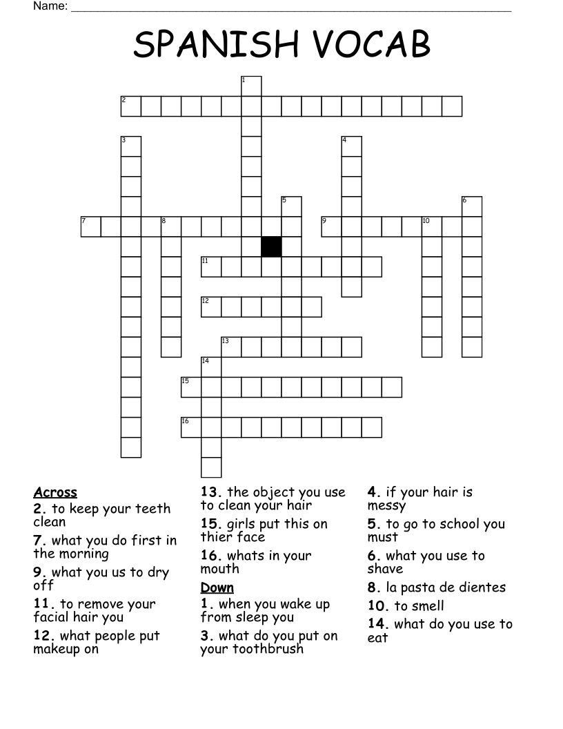 SPANISH VOCAB Crossword