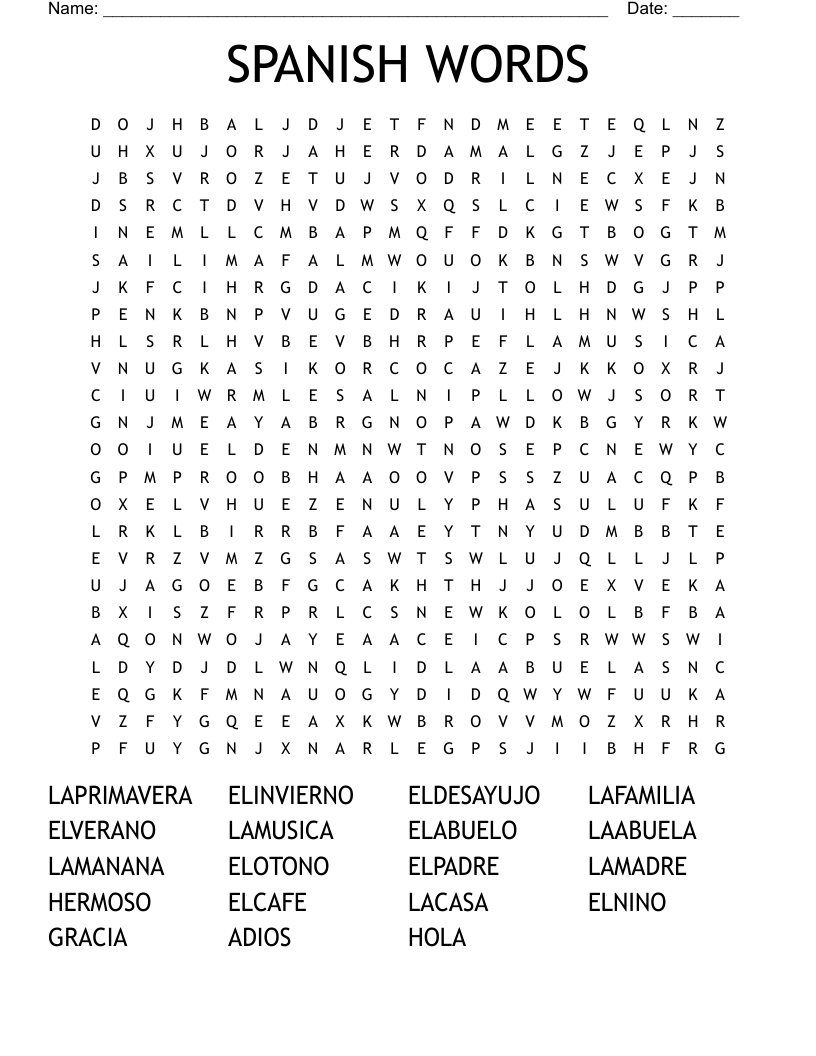 SPANISH WORDS Word Search