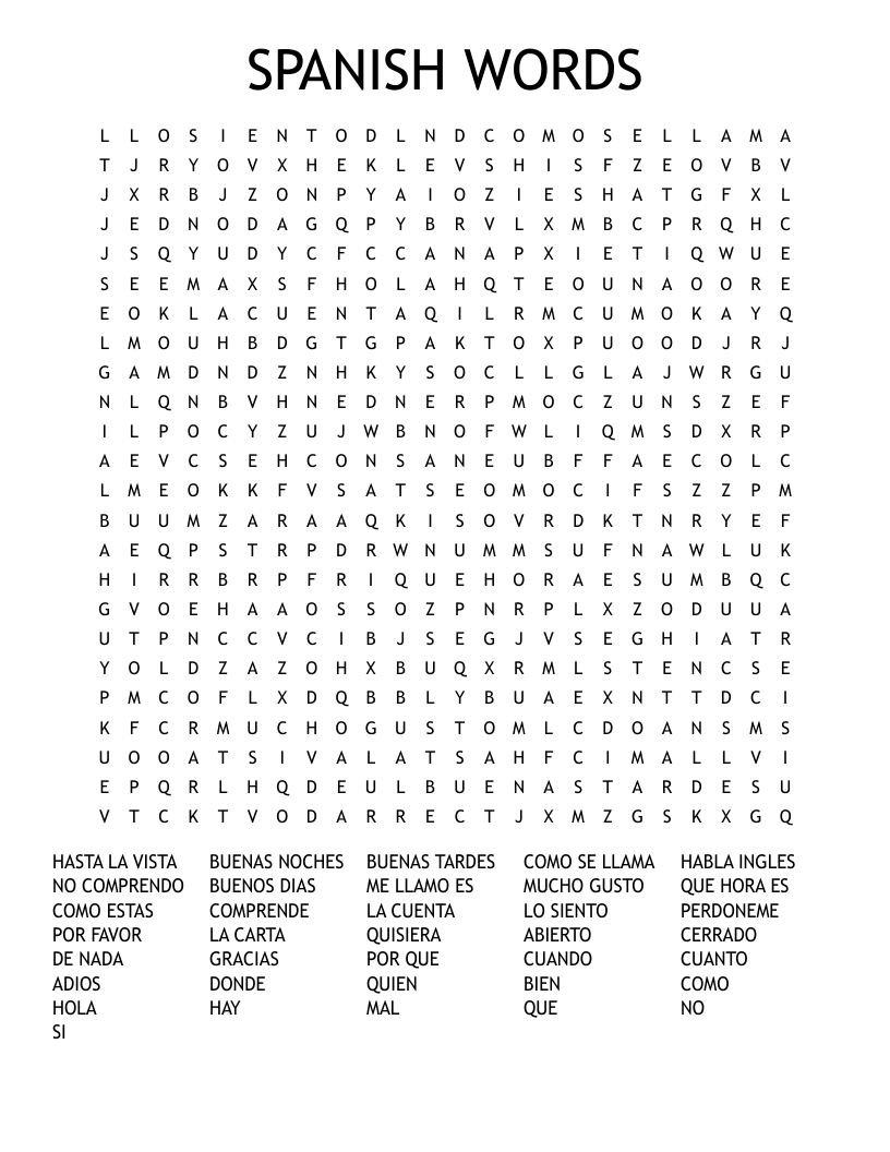 SPANISH WORDS Word Search