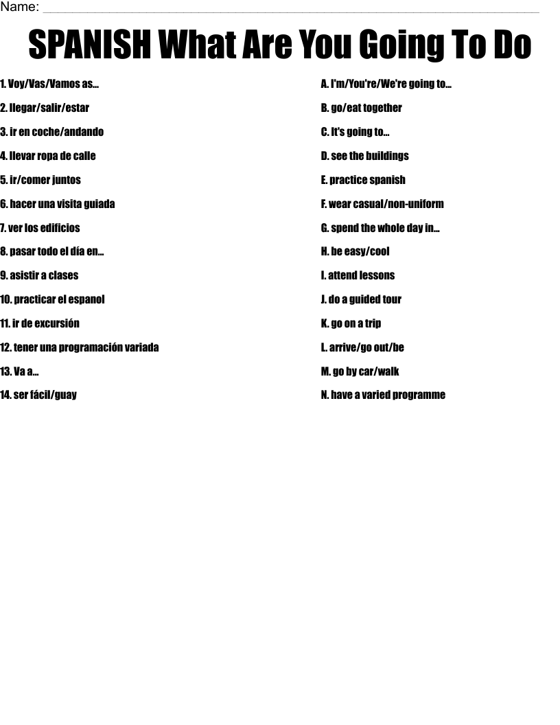 SPANISH What Are You Going To Do Worksheet