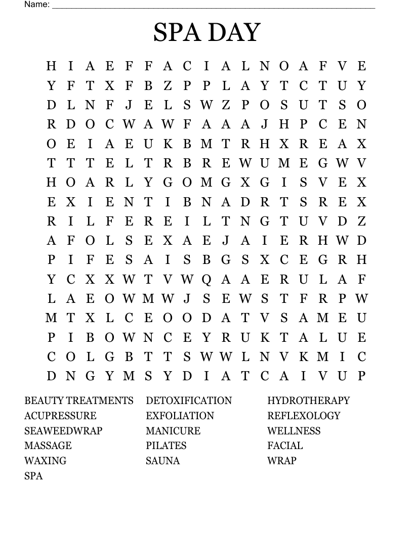 SPA DAY Word Search