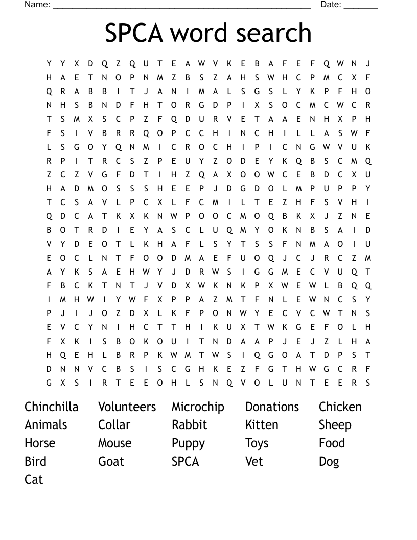 SPCA word search