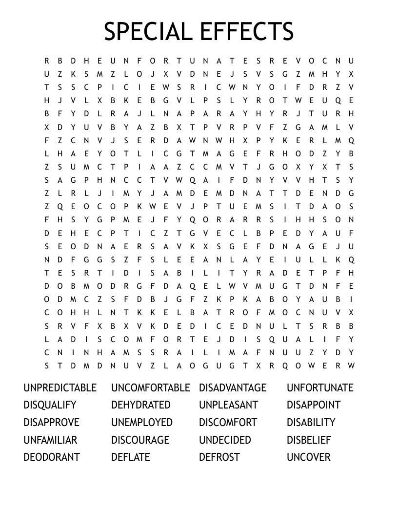 SPECIAL EFFECTS Word Search