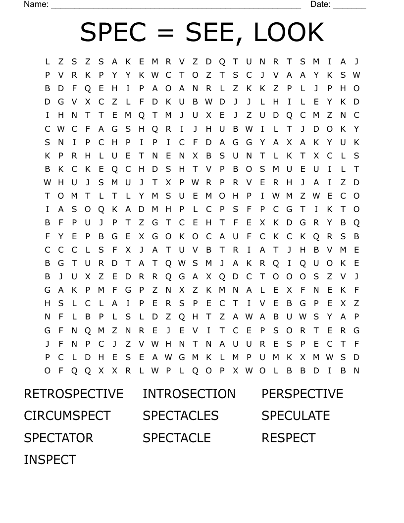 SPEC = SEE, LOOK Word Search
