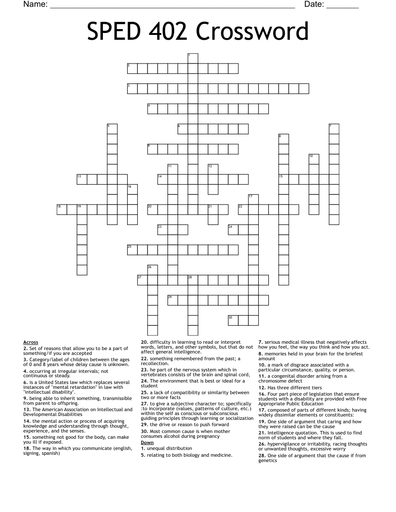 SPED 402 Crossword