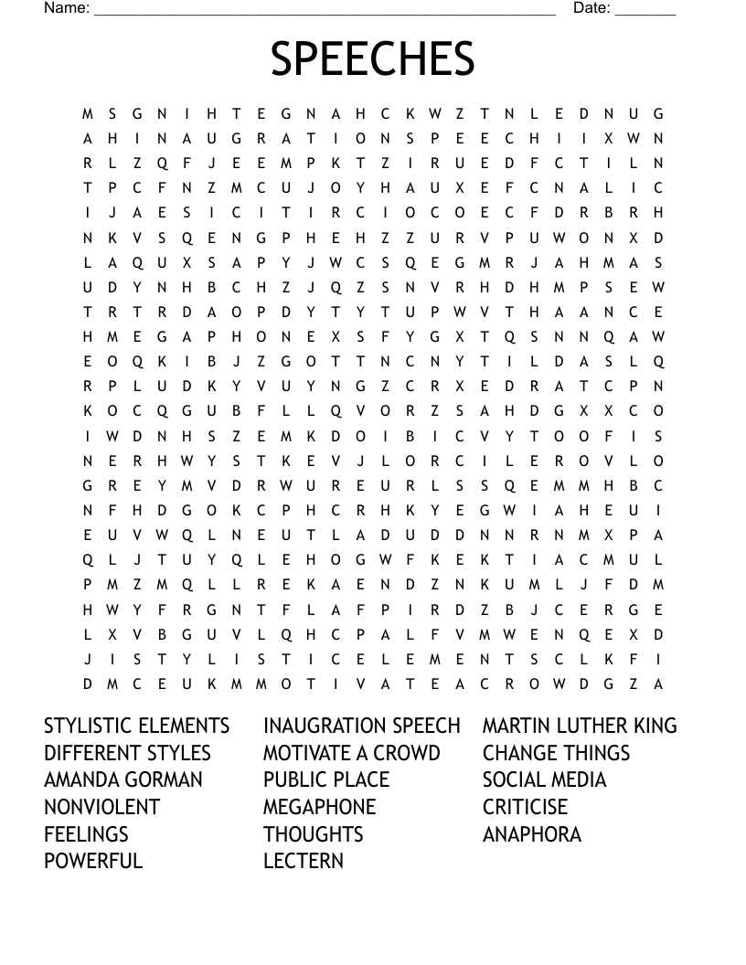 SPEECHES Word Search