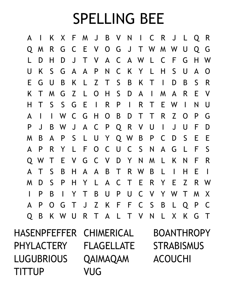 SPELLING BEE Word Search