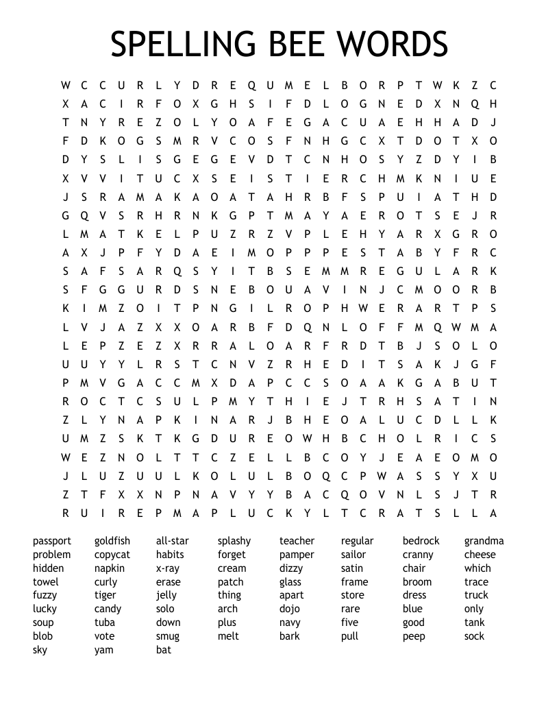 SPELLING BEE WORDS Word Search
