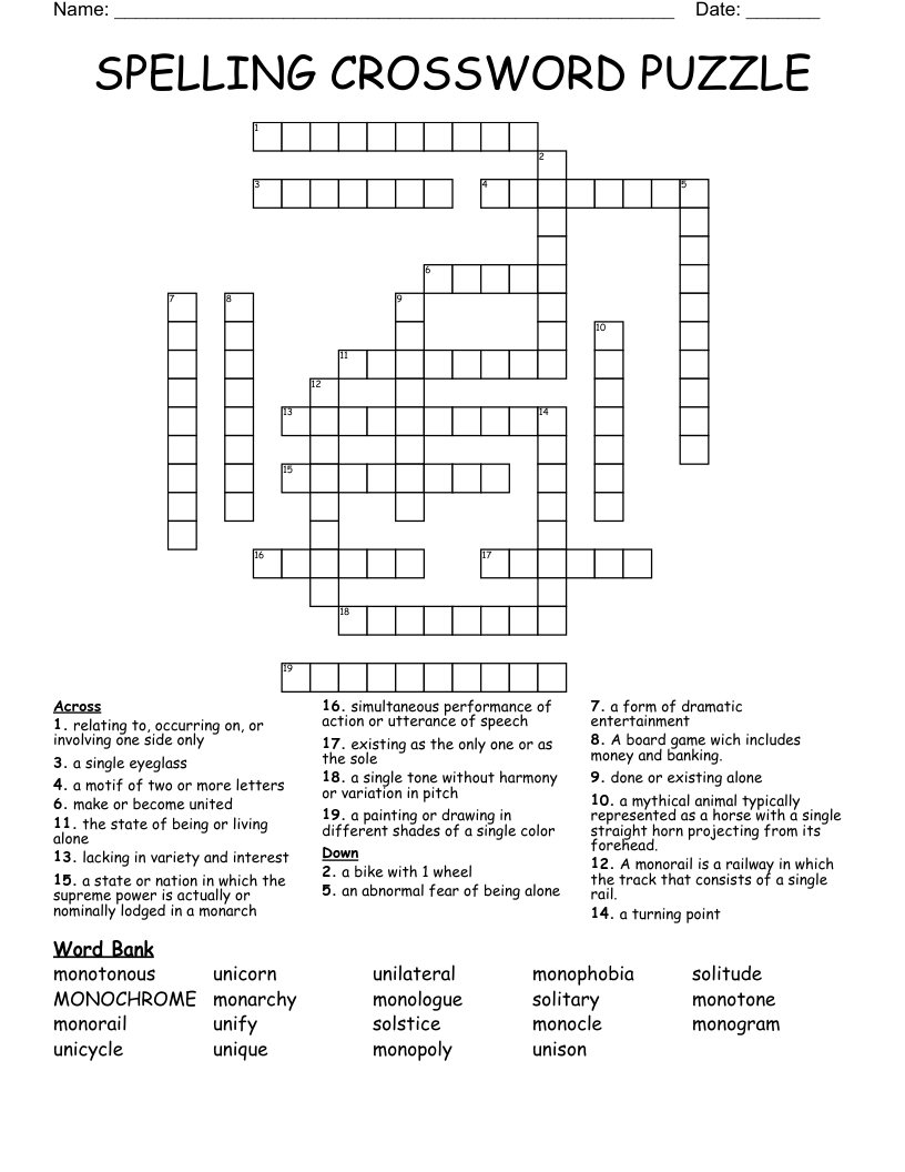 SPELLING CROSSWORD PUZZLE
