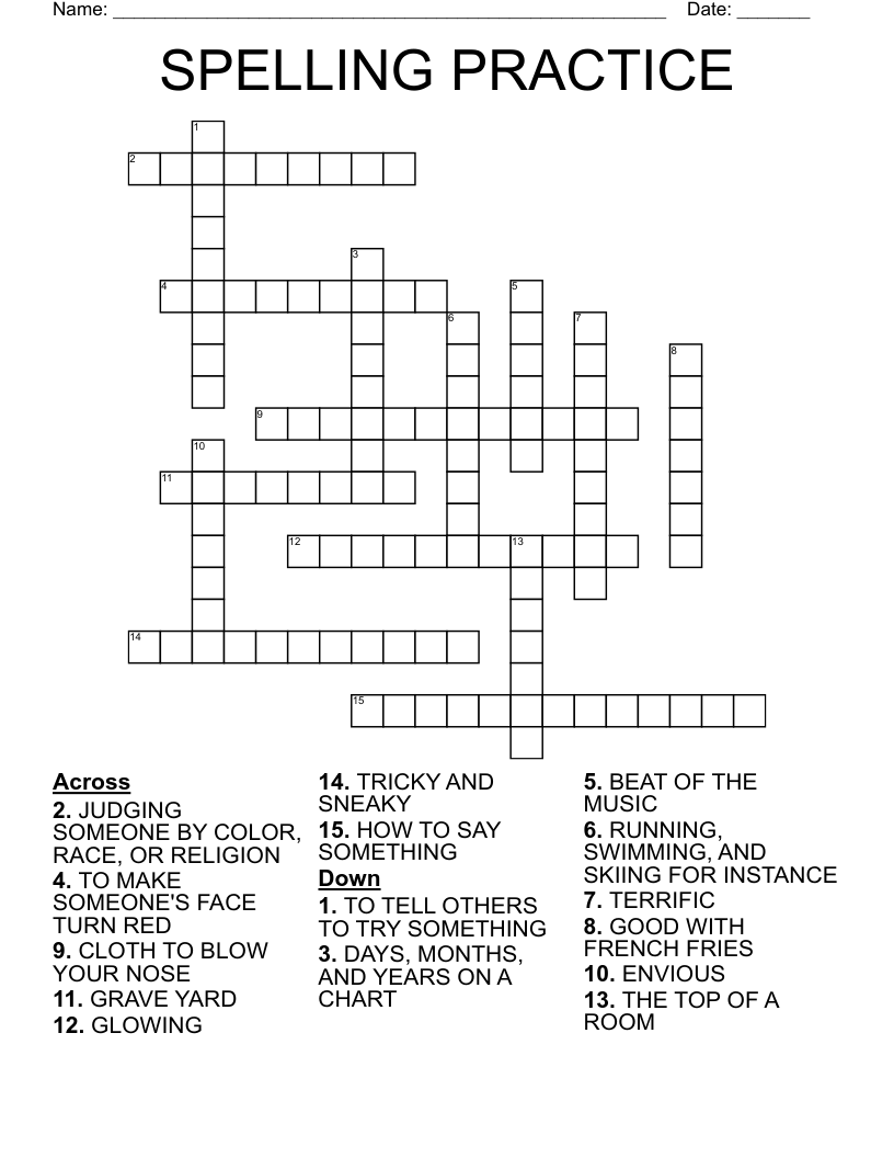 SPELLING PRACTICE Crossword