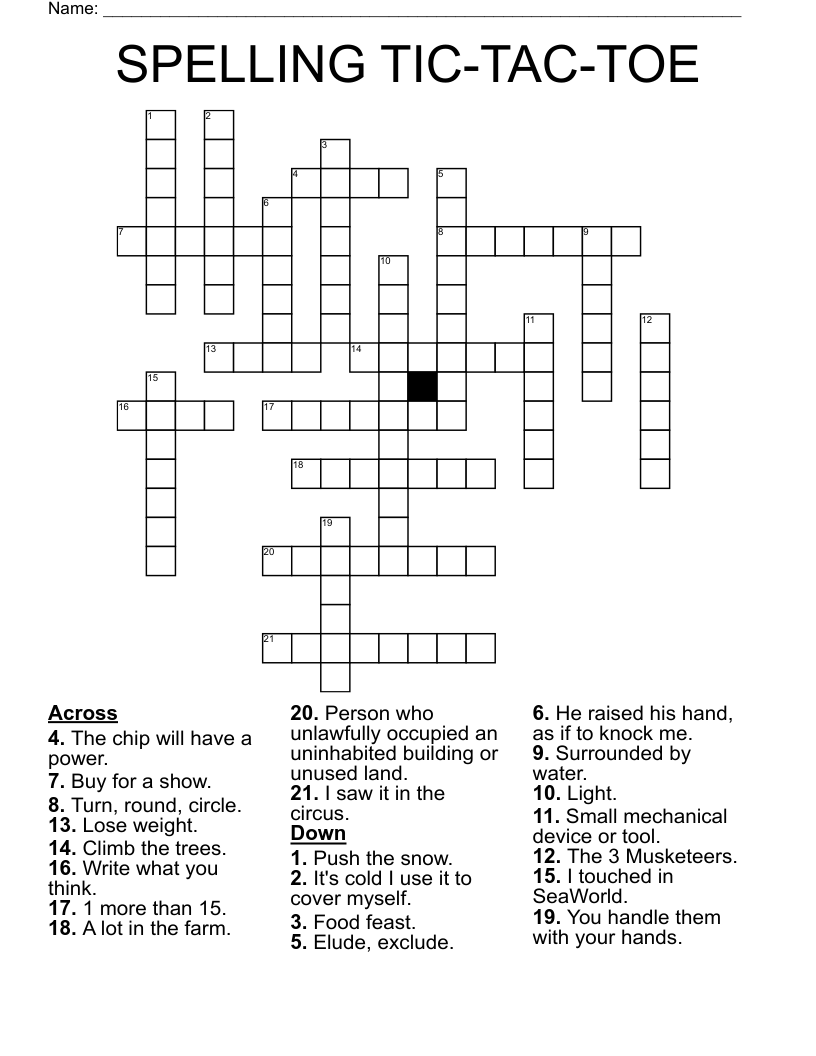 SPELLING TIC-TAC-TOE Crossword