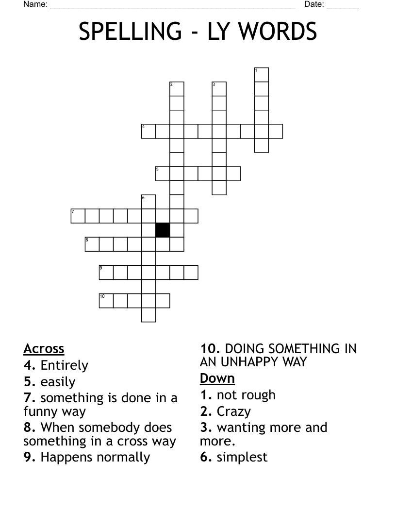 SPELLING - LY WORDS Crossword