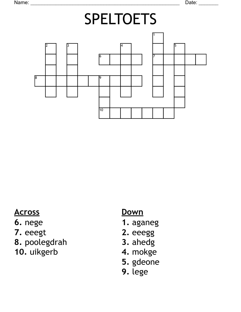 SPELTOETS Crossword