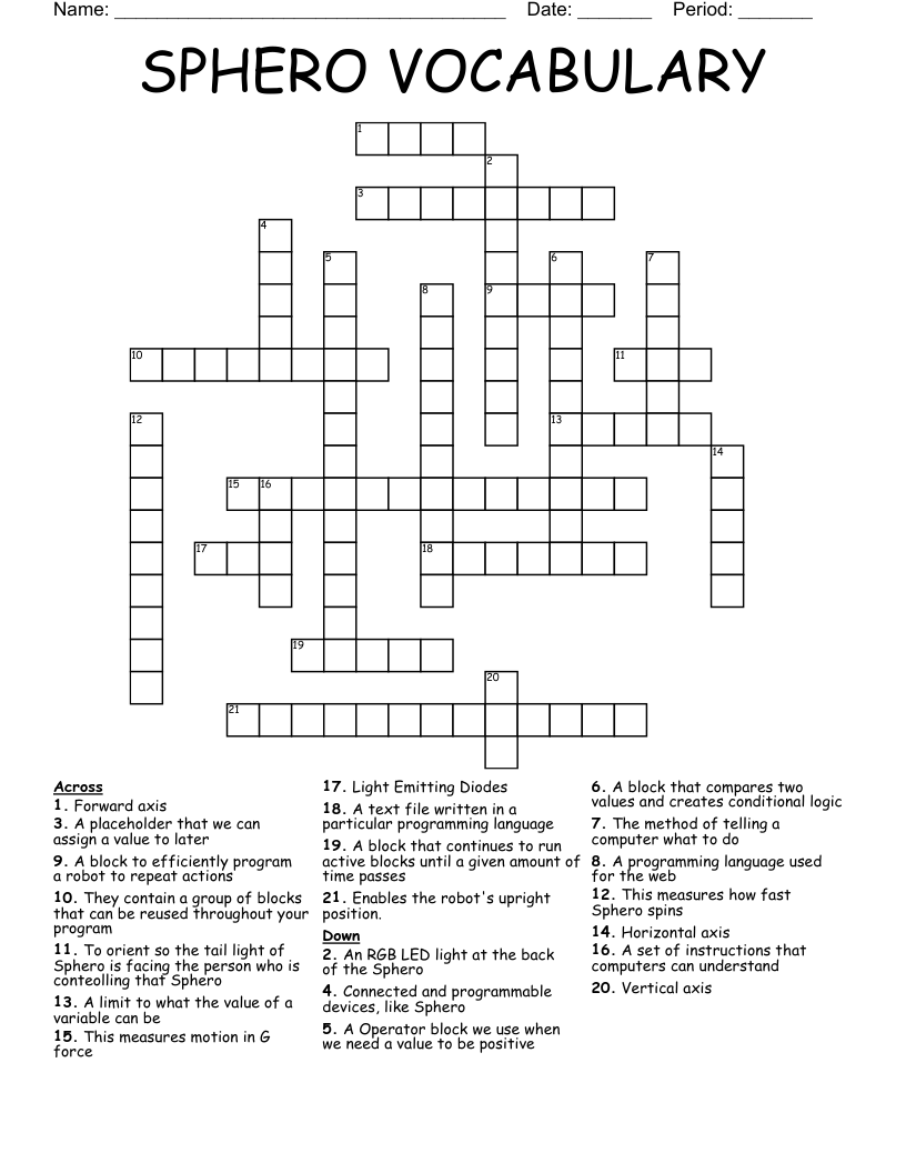 SPHERO VOCABULARY Crossword