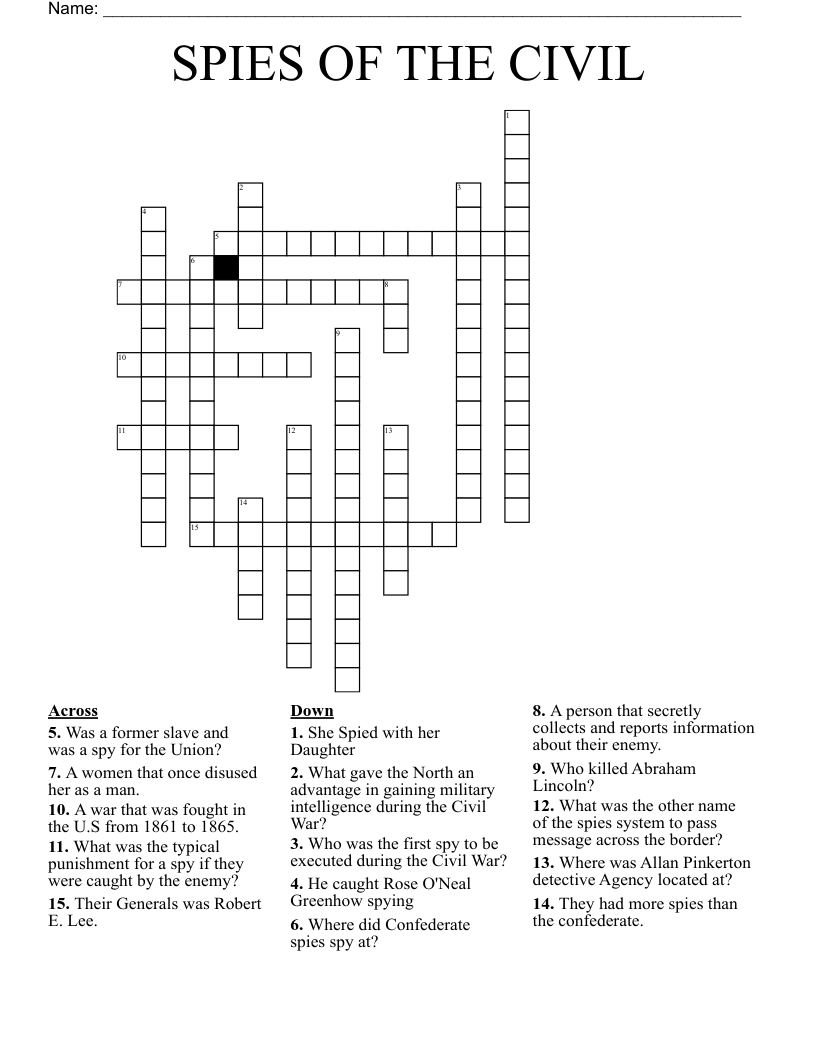 SPIES OF THE CIVIL Crossword