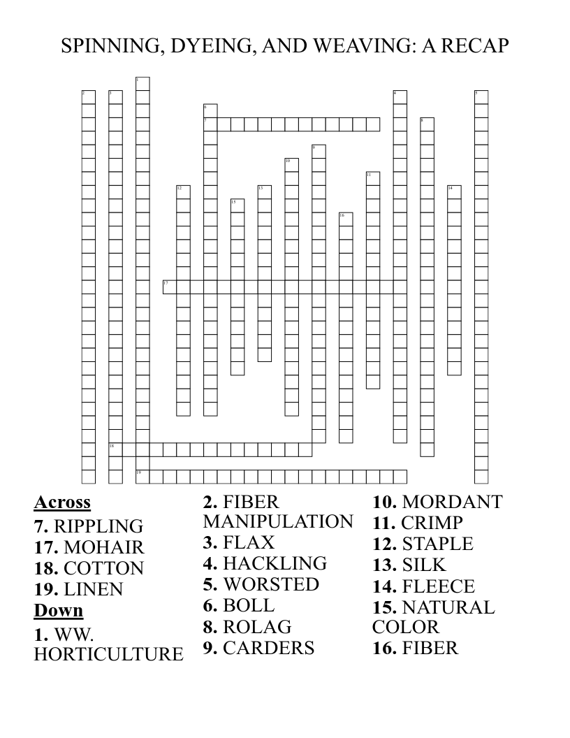 SPINNING, DYEING, AND WEAVING: A RECAP Crossword