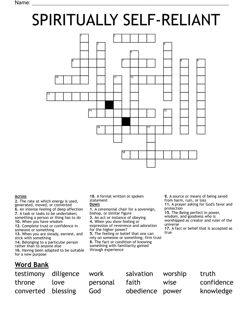 SPIRITUALLY SELF-RELIANT Crossword