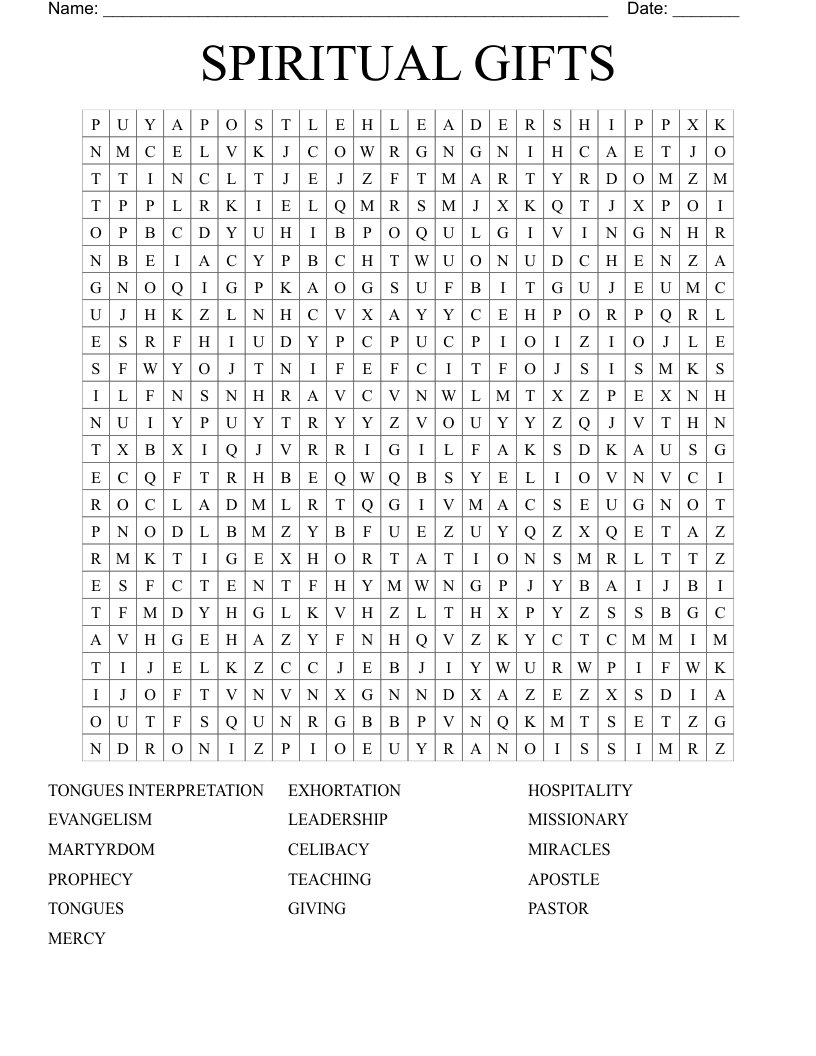 SPIRITUAL GIFTS Word Search